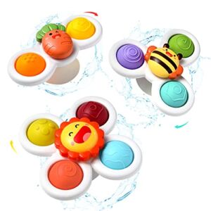 Hooku 3 Pcs Suction Cup Spinner Toys, Suction Cup Toys for Babies, Spinning Toys for Toddlers 1-3, Sensory Toys Early Education Toys Bathtub Toy Dining Chairs Toys, Birthday Gifts for Baby Boy Girl