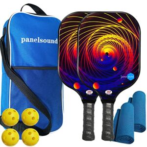 Panel Sound USAPA Approved Pickleball Paddle Fiberglass Pickleball Paddles Set of 2, Lightweight Pickleball Rackets, 1 Carrying Case, 2 Cooling Towels & 4 Indoor Balls