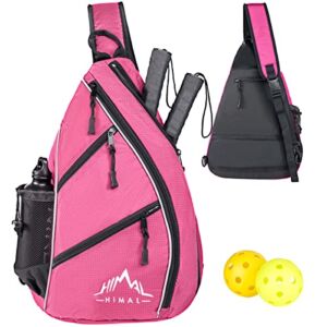 Himal Pickleball Bag-Adjustable Pickleball,Tennis,Racketball Sling Bag-Pickleball Backpack with Water Bottle Holder for Men and Women,Rose Red