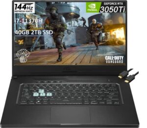 2022 ASUS TUF Gaming Dash F15 15.6″ FHD 144Hz (40GB RAM, 2TB SSD, Intel 8-Core i7-11370H (Beat Ryzen 7 5800H), RTX 3050 Ti) IPS Laptop, Backlit, Type-C, Wi-Fi 6, IST HDMI Cable, Windows 10