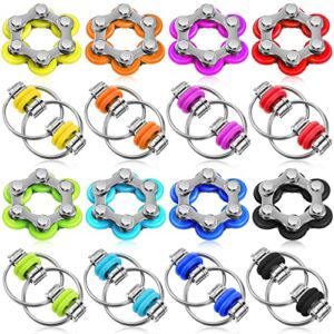 16 Pieces Fidget Toys Set Include 8 Six Roller Chain and 8 Key Flippy Chain Stress Reducer Bike Chain Toys Anxiety Relief Bike Chain for Teens Adults ADHD, Add, Autism, Multiple Colors