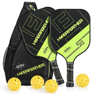 A11N HyperFeather SE Pickleball Paddles Set of 2 – USAPA Approved | 8OZ, Graphite Face & Polymer Core, Cushion Grip | 4 Outdoor Balls and 1 Sling Bag