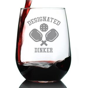 Designated Dinker – Stemless Wine Glass – Funny Pickleball Themed Decor and Gifts – Large 17 Oz Glasses