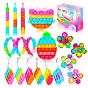 Vetoo Pop Fidget Toys Pack It 18 Pcs,Pop Bracelet Keychain ,Bubble Fidget Sensory Toy Stress and Anxiety Relief for Kids and Adults,Gift for Children’s Day