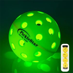 PickleStar LED Light Up Pickleball Balls, USAPA Standard Outdoor 40 Holes Yellow PickleBalls with Green Light 4 Pack LED Light Up Pickle Balls, Batteries Included…