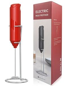 Rantizon Milk Frother Handheld, Hand Frother for Coffee, Stainless Steel Electric Milk Frother Whisk, Mini Drink Blender, Coffee Mixer and Foam Maker for Latte, Matcha, Cappuccino in Office Home,Red
