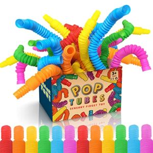 Mini Pop Tubes Fidget Toy 24 Pack, Sensory Stretch Tubes Kit Stress Relief Toys for Kids, Fun Pop Tubes Bulk with Pop Sound, Fine Motor Skills for Classroom, Party Favors Travel Toy for Toddlers
