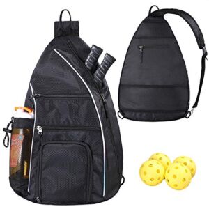 LLYWCM Pickleball Bag | Sling Bags – Reversible Crossbody Sling Backpack for Pickleball Paddle, Tennis, Pickleball Racket and Travel for Women Men(Black)