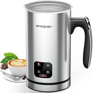 Milk Frother, Electric Milk Steamer, Spacekey 4-in-1 Automatic Hot and Cold Foam Maker with Touch Screen, 10oz/300ml Stainless Steel Milk Foamer with Buzzer for Latte,Cappuccinos,Chocolate Milk,Silver