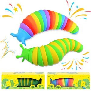 Tyozyw Fidget Slug Toy 2 Pcs – Sensory Slug Fidget Toys for Toddlers, Kids, Adults – 3D Cute Articulated Autism Sensory Toys | Help Relieve Stress, Anxiety, Tension, Best Sensory Items for ADHD Autism