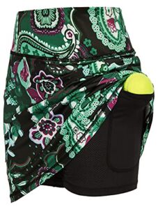 JACK SMITH Women’s Golf Tennis Skorts Skirts with Pockets Active Athletic Sports Skort Skirts for Running Tennis(L,Cashew Flower Print#)