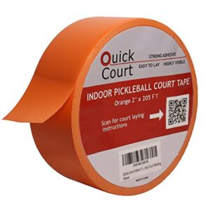 Quick Court Indoor Pickleball Court Marking Tape, The Complete Pickleball Court Marking Kit – 2” x 205FT, Pickleball Court Tape with Instructions Included for Fast Court Marking (Orange)