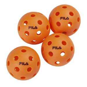 FILA Accessories Indoor Pickleball Balls – Pack of 4 Official Pickle Balls Regulation Size, 40 Holes, Indoor (Orange)