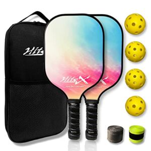 HitsX Pickleball Paddles, Graphite Pickleball Paddles Set of 2 Pickleball Racquet 4 Balls 1 Portable Bag, 2022 Best, Outdoor Set, Women Pink, Cute, Rainbow