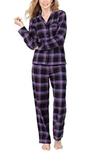 PajamaGram Flannel Pajamas Women – Pajama Set For Women, Black Plaid, MD