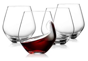 Godinger Wine Glasses, Stemless Wine Glasses, Red Wine Glasses, Drinking Glasses, European Made Stemless Wine Glass – 17oz, Set of 4