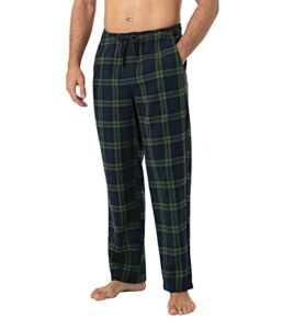 LAPASA Men’s Flannel Pajama Pants, Buffalo plaid 100% Cotton Lounge Sleep PJ Bottoms, Navy and Green Plaid, Size L