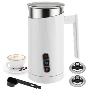 TopWigy Milk Frother, Electric Milk Steamer Stainless Steel, White Automatic Hot and Cold Foam Maker and Milk Warmer for Latte, Cappuccinos, Macchiato, Include 1 Brush and 2 Rotors