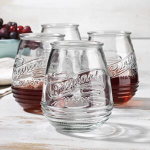 Stemless Wine Glasses 21 Oz. Set Of 4 Original Mason Vintage Goblet Beverage Glasses By Glaver’s – Uses For Your Cocktail Lounge, Whiskey Parties, and Everyday Dinner Table. Dishwasher Safe.