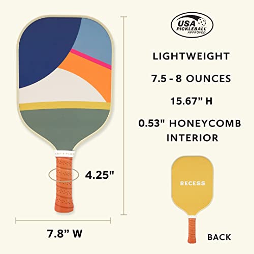 Recess Pickleball Paddle Vista- USA Pickleball Association Approved Racket – with Honeycomb Core, Fiberglass Exterior, Canvas Covers, & Comfort Grip – Premium and Lightweight | The Storepaperoomates Retail Market - Fast Affordable Shopping