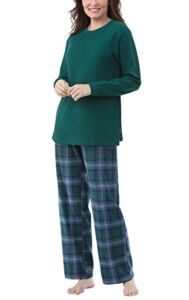 PajamaGram Womens Pajamas Soft Flannel – Plaid PJs Women, Green, MD Petite