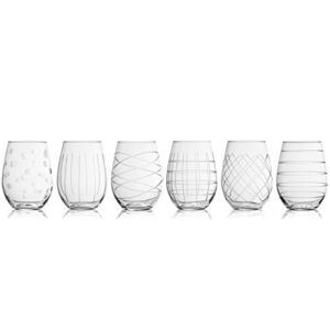 Fifth Avenue Crystal Glasses Medallion Stemless Wine Goblets, 6 Count (Pack of 1), Clear