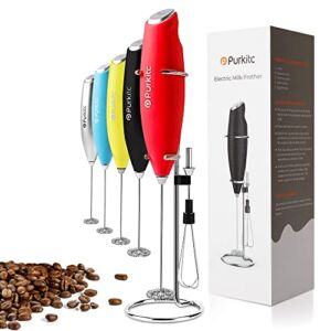 Milk Frother Handheld Detachable with Egg-beating Head and Support Stand Electric Milk Coffee High Powered Low Noise Drink Mixer Perfect for Coffee Cappuccino Matcha Hot Chocolate