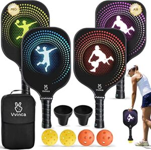 Vvinca Pickleball-Paddles-Set, Light Pickle-Ball-Raquette-Set with Indoor Outdoor Balls, Paddle Bag | Fiberglass Rackets Set of 4 with Accessories for Adults, Pickleball Gifts for Men Women