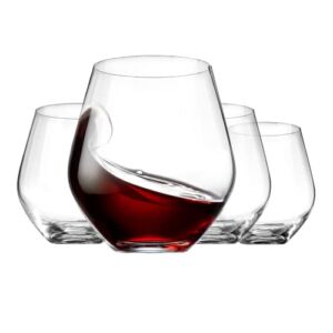 Stemless Wine Glasses (4 Pack – 18 Ounces) Drinking Glasses Highly Durable, Round Bowl Glasses for Wine, Red And White Wine Tumblers, European Made Cocktail Glasses, Stemless Wine Glass, Wine Goblets