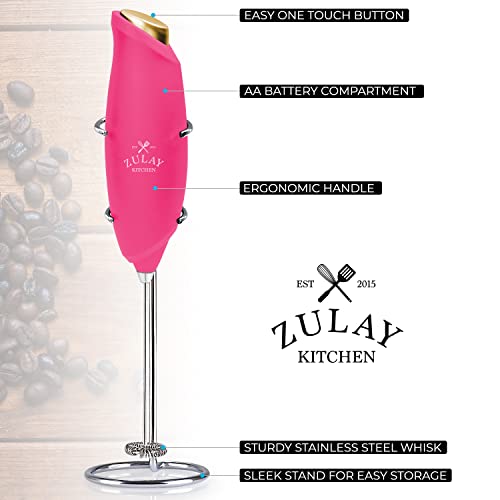 Zulay Kitchen Premium One-Touch Milk Frother for Coffee – Easy-Use Frother Handheld Foam Maker – Electric Whisk Drink Mixer for Cappuccino, Frappe, Matcha and Hot Chocolate (Hot Pink, Gold Button) | The Storepaperoomates Retail Market - Fast Affordable Shopping