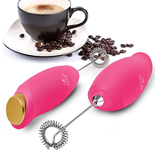 Zulay Kitchen Premium One-Touch Milk Frother for Coffee – Easy-Use Frother Handheld Foam Maker – Electric Whisk Drink Mixer for Cappuccino, Frappe, Matcha and Hot Chocolate (Hot Pink, Gold Button) | The Storepaperoomates Retail Market - Fast Affordable Shopping