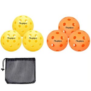 niupipo Indoor and Outdoor Pickleball Balls, Professional Pickleball Balls Set of 3 Indoor Pickleballs and 3 Outdoor Pickleballs, Highly Durable, Maximum Bounce Pop and Precise Flight Path