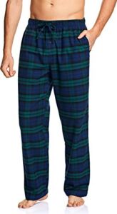 CQR Men’s 100% Cotton Plaid Flannel Pajama Pants, Brushed Soft Lounge & Sleep PJ Bottoms with Pockets, Flannel Pajama Black Watch, Large