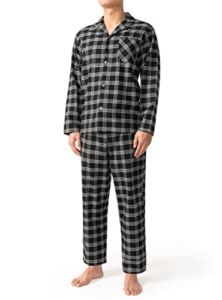 DAVID ARCHY Men’s Flannel Cotton Pajama Set Button-Down Sleepwear PJ Set Lounge Wear (L, Black Plaid)
