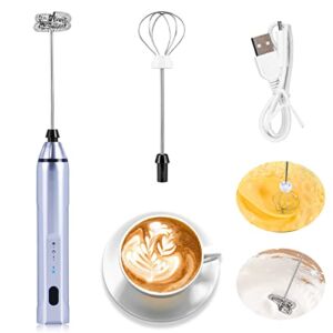 Milk Frother Handheld, Milk Frothers Electric Whisk for Coffee with 2 Whisks, 3 Speeds Rechargeable Coffee Mixer for Coffee, Lattes, Cappuccino, Matcha, Hot Chocolate