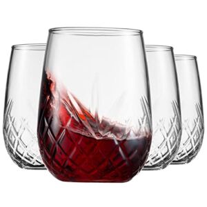 Godinger Wine Glasses Stemless Goblet Beverage Cups, Italian Made – Dublin Collection, 16oz, Set of 4