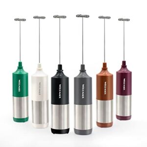 Milk Frother Handheld Battery Operated, Waterproof Electric Whisk Foam Maker for Coffee, Durable original Drink mixer for Latte, Cappuccino, Hot Chocolate, Stainless Steel Frother With 6 colors – Grey