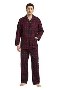 amaxer Men’s Flannel Pajamas Set Warm Winter PJs Long Sleeve 100% Cotton Elastic Waistband Button Fly Loungewear L