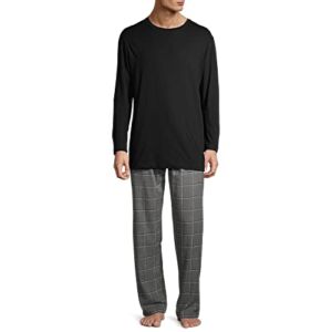 Hanes – Men’s Jersey Knit Top and Plaid Flannel Pant Sleep Lounge Pajama Set, Black, Grey 41652-X-Large