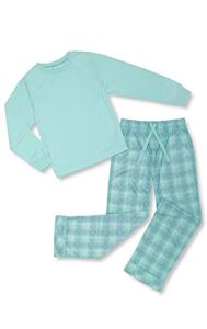 PajamaGram Pajamas Kids – Girls Pajamas Size 8-10, Aqua Plaid, 8
