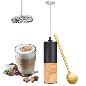 Milk Frother Handheld Electric Whisk – Portable Multifunction Stainless Steel Coffee Frother with Spoon Easy Use & Clean Drink Mixer Milk Foam Maker for Cappuccino Latte Hot Chocolate Matcha