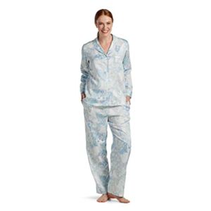 Miss Elaine Pajama Set – Women’s Brushed Back Satin, Long Sleeve and Button Up Top, Sleepwear and Loungewear for Women (Medium, Large Blue/Mint Paisley)