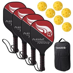 YDXIZCQ Pickleball Paddles, Pickleball Set 4 Paddles with 6 Balls and 1 Carry Bag, 7-ply Basswood Wood Pickleball Paddles, Safe Edge Guard, Wooden Pickleball Paddle