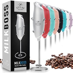 Zulay Original Milk Frother Handheld Foam Maker for Lattes – Whisk Drink Mixer for Coffee, Mini Foamer for Cappuccino, Frappe, Matcha, Hot Chocolate by Milk Boss (Metallic Blue)