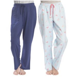 Hanes Women’s 2-Pack Solid and Pattern Sleep Pajama Pant Set, Navy and Flamingo, Small