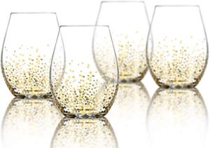 Wine Glass – Stemless Wine Glass Set of 4 – Wine Glass Tumbler – 16oz Red Wine Glass – Stemless Wine Glass With Gold Dot Design Goldosa Collection by Trinkware