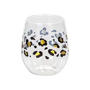 Creative Converting Leopard Wine Glass, 1 Count (Pack of 1), White, Black and Gold
