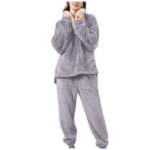 Womens Pajamas Flannel Winter Unisex Cardigan Suit Autumn Suits Sleepwear Ladies Plus Size Satin Pjs Set Grey,XX-Large