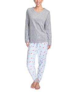 Hanes Women’s Cozy Up 2 Piece Set Top and Jogger Pajamas, Grey/Reindeer, Large