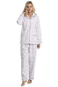 GLOBAL Women’s Flannel Pajamas Set 100% Cotton Soft PJs For Women Long Sleeve Christmas Pijama Button Warm Loungewear-S